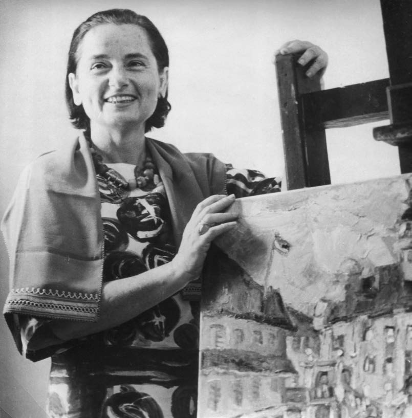 Suzanne Perlman with one of her Curaçao paintings, c. 1970–80
