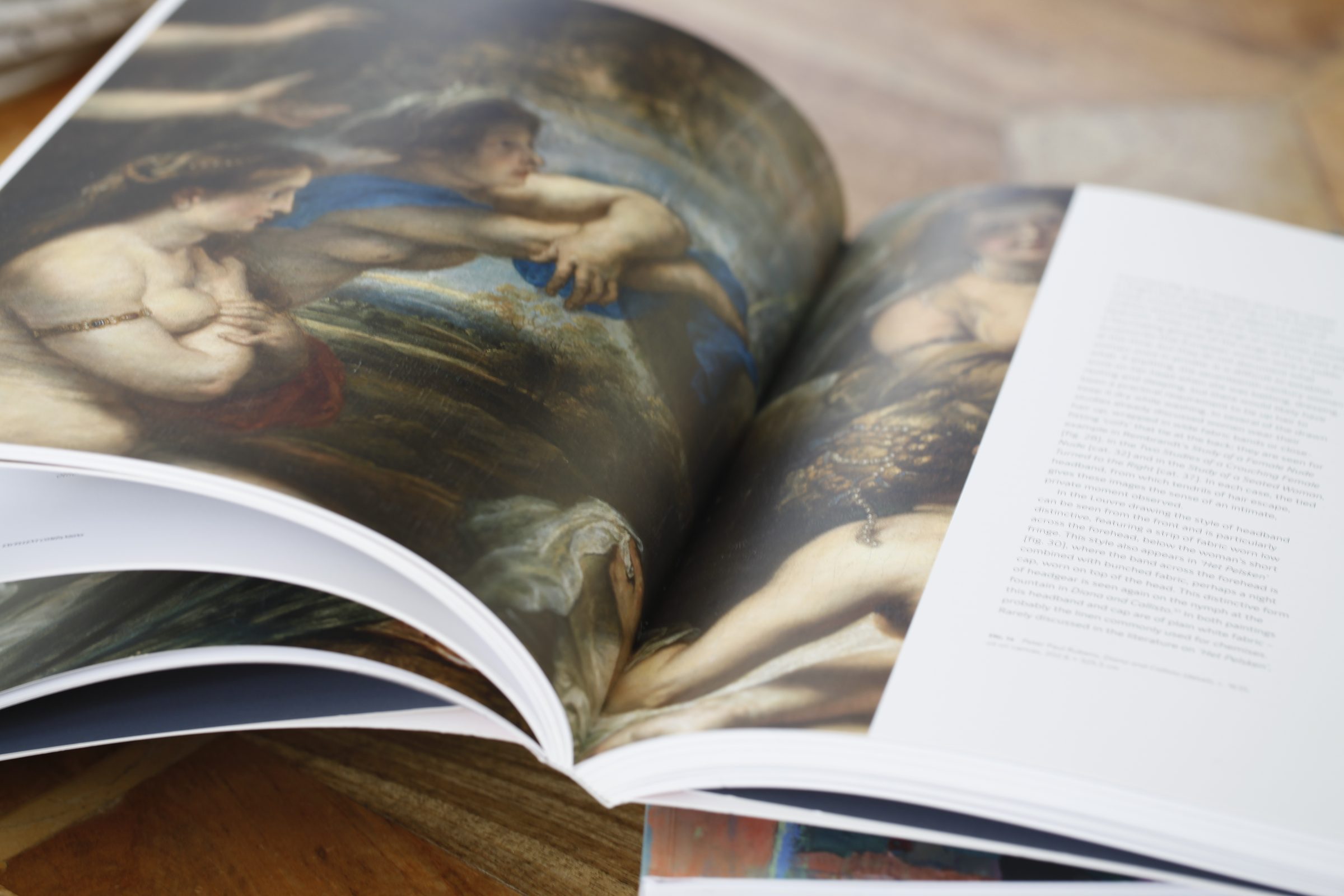 An open art book showing a full-bleed painting spread